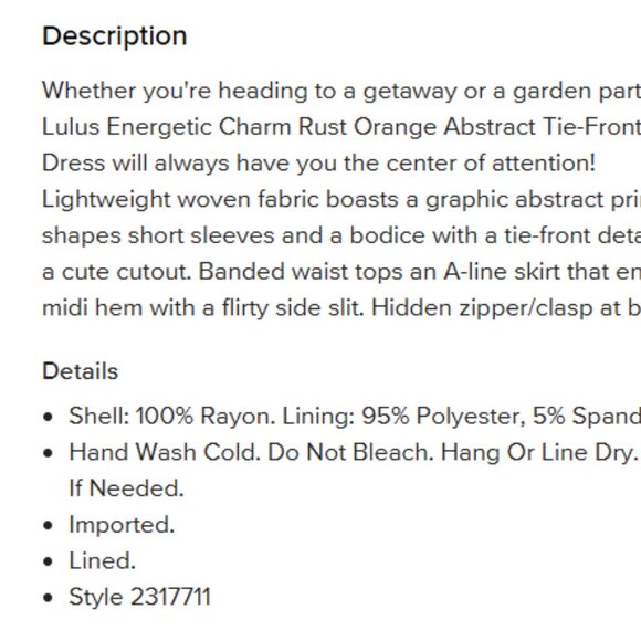Lulus Energetic Charm Rust Orange Abstract Tie-Front Midi Dress, NWT, Size Small - Picture 10 of 12